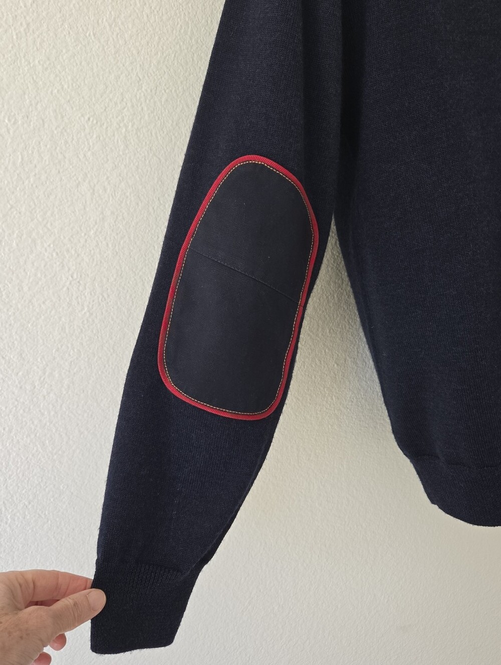 Orvis Mens Medium Navy Blue Wool 1/4‎ Zip Sweater Elbow Patch Shoulder Pullover - Picture 6 of 15